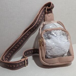 Stylish Pink Crossbody Bag with Patterned Strap